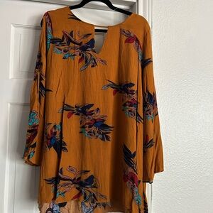 Umgee Mustard Floral Tunic Top